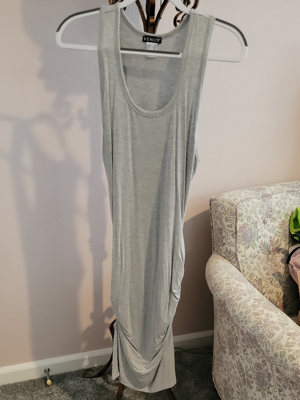 VENUS Grey Scoop Neck Racerback Sleeveless Ruched Tank Dress